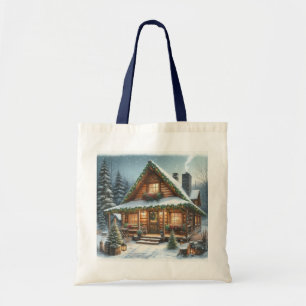 Rustic Winter/Christmas snowy cabin Tote Bag