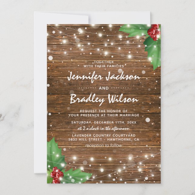 Rustic Winter Christmas Themed Wedding Invitation (Front)
