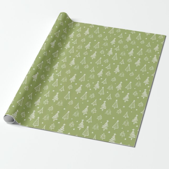 Rustic Winter Christmas Tree and Snow Green Wrapping Paper (Unrolled)