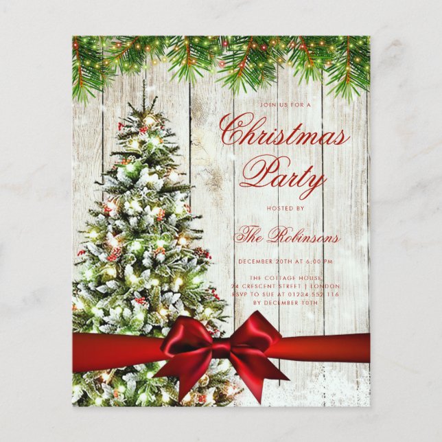 Rustic Winter Christmas Tree Invite Program Menu Flyer (Front)