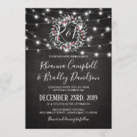 Rustic Winter Christmas Wreath Lights Wedding Invitation