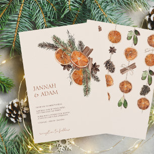 Rustic Winter Citrus and Pine Wedding Invitation
