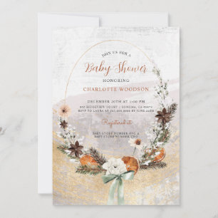 Rustic Winter Citrus Pine Baby Shower Invitation