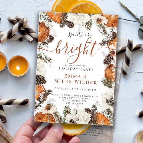 Rustic Winter Citrus  Pine Holiday Party  Invitation