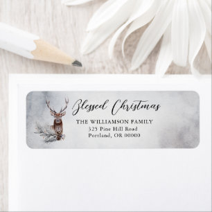 Rustic Winter Deer Antlers Pine Cone Holiday Label