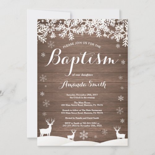 Rustic Winter Deer Baptism Invitation