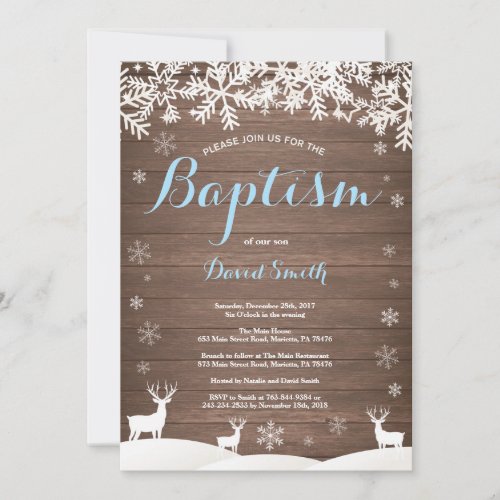 Rustic Winter Deer Boy Baptism Invitation