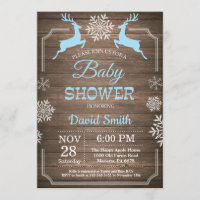 Rustic Winter Deer Snowflake Boy Baby Shower Invitation