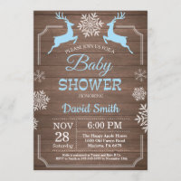 Rustic Winter Deer Snowflake Boy Baby Shower Invitation