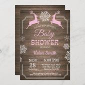 Rustic Winter Deer Snowflake Girl Baby Shower Invitation (Front/Back)