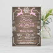 Rustic Winter Deer Snowflake Girl Baby Shower Invitation (Standing Front)