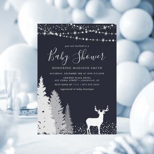 Rustic Winter Deer Woodland Baby Shower Invitation