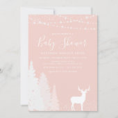 Rustic Winter Deer Woodland Blush Pink Baby Shower Invitation | Zazzle