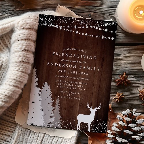 Rustic Winter Deer Woodland Friendsgiving Dinner Invitation