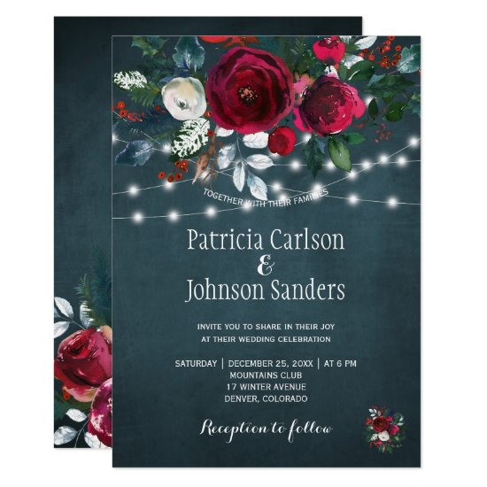 Rustic winter elegant floral Christmas wedding Invitation