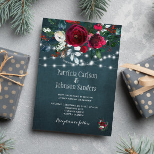 Rustic winter elegant floral Christmas wedding Invitation
