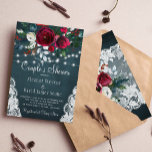 Rustic winter elegant floral couples shower invitation<br><div class="desc">Winter rustic couple's shower party stylish invitation template on a dark midnight blue chalkboard featuring a beautiful burgundy and white peony roses bouquet with dark green seasonal foliage, strings of white twinkle lights, lace corners, and a chic typography script. Easy to personalize with your details! The invitation is suitable for...</div>