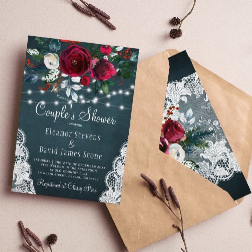 Rustic winter elegant floral couples shower invitation