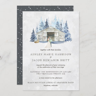 Rustic Winter Evergreen Barn Wedding Invitation