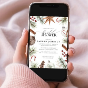 Rustic Winter Evergreen Berry Bridal Shower Invitation