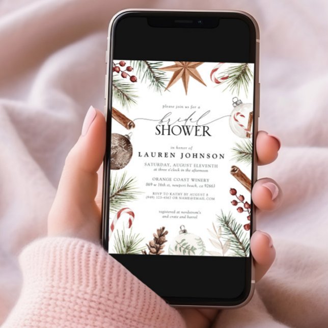 Rustic Winter Evergreen Berry Bridal Shower Invitation (Creator Uploaded)