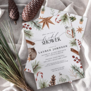 Rustic Winter Evergreen Berry Bridal Shower Invitation