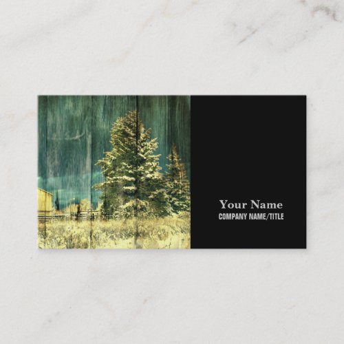 Rustic winter evergreen old barnwood cottage cabin business card