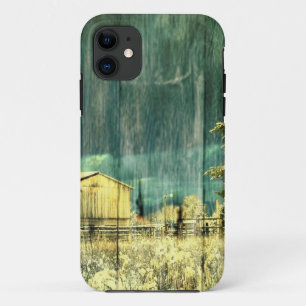 Rustic winter evergreen old barnwood cottage cabin iPhone 11 case