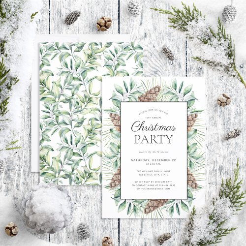 Rustic Winter Fir Cone Holiday Party Invitation