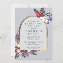 Rustic Winter Floral Arched Rehearsal Dinner  Invitation