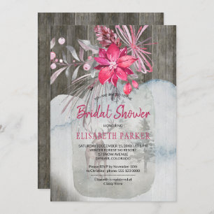 Rustic Winter Floral Barn Wood Bridal Shower Invitation