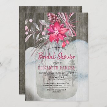 Rustic Winter Floral Barn Wood Bridal Shower Invitation by invitations_kits at Zazzle