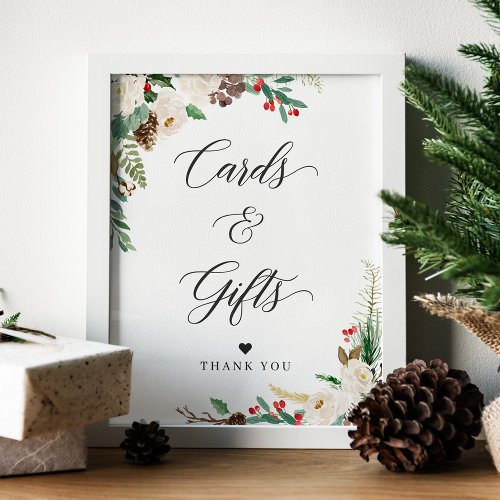 Rustic Winter Floral Berries Cards  Gifts Sign