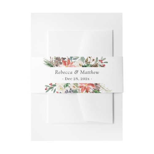 Rustic Winter Floral Berries Pine Cone Wedding Invitation Belly Band