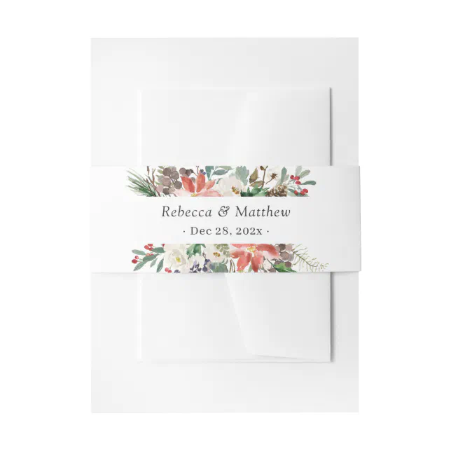 Rustic Winter Floral Berries Pine Cone Wedding Invitation Belly Band ...