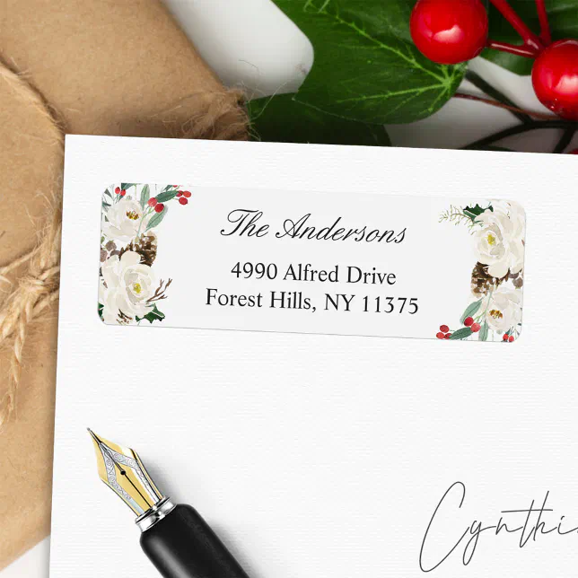 Winter Rustic Labels Rustic Winter Floral Berry Holiday Return Address Label | Zazzle