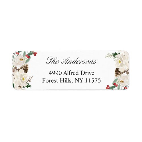 Rustic Winter Floral Berry Holiday Return Address Label