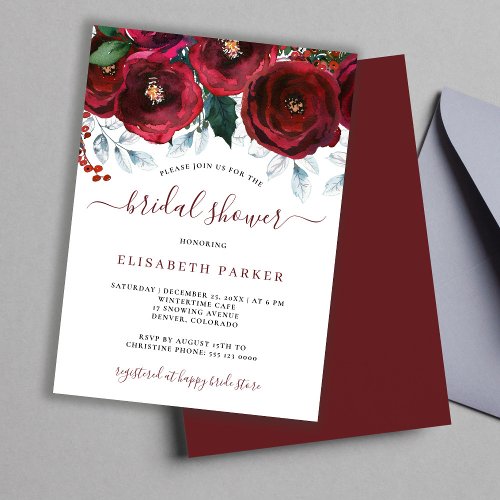 Rustic winter floral bridal shower invitation