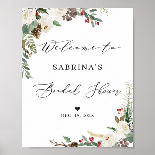 Rustic Winter Floral Bridal Shower Welcome Sign