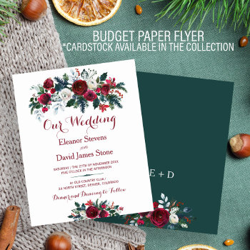 Rustic Winter Floral Budget Wedding Invitation Flyer by invitations_kits at Zazzle