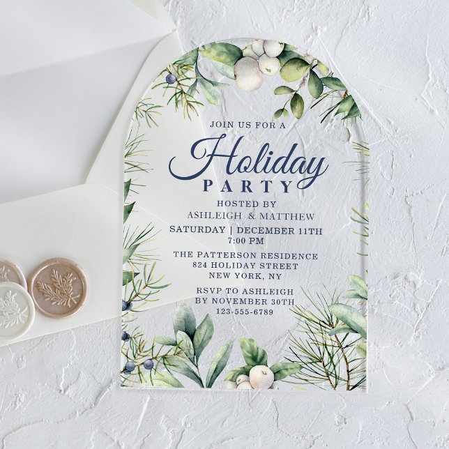 Rustic Winter Floral Christmas Holiday Acrylic Invitations (Creator Uploaded)