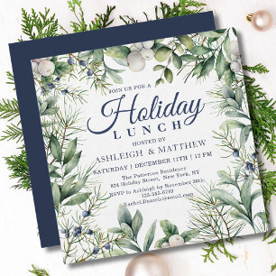 Rustic Winter Floral Christmas Holiday Lunch Invitation
