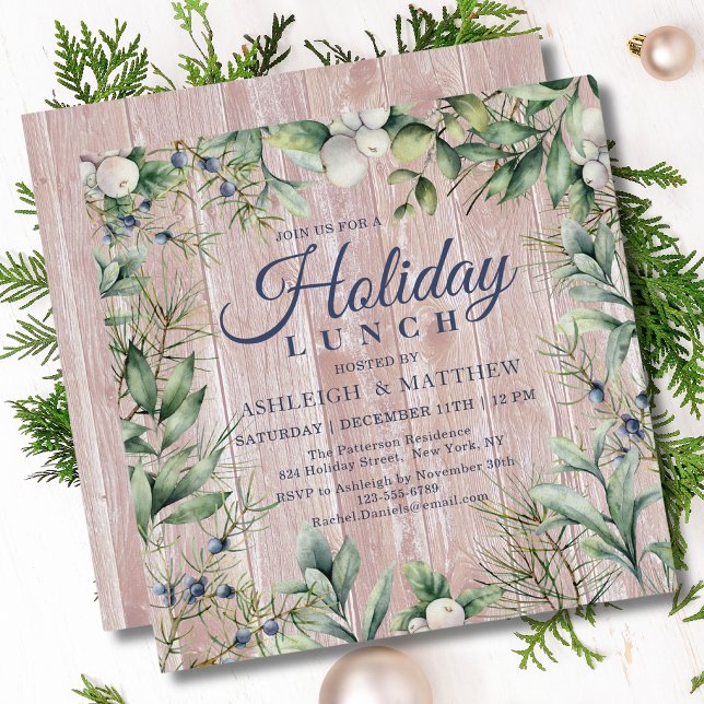 Rustic Winter Floral Christmas Holiday Lunch Invitation (Creator Uploaded)