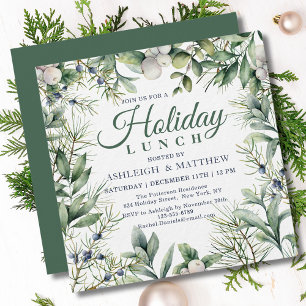 Rustic Winter Floral Christmas Holiday Lunch Invitation