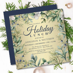 Rustic Winter Floral Christmas Holiday Lunch Invitation
