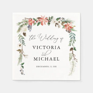 Rustic Winter Floral   Christmas Wedding Napkins