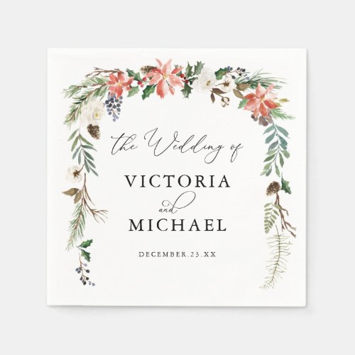 Rustic Winter Floral  Christmas Wedding Napkins