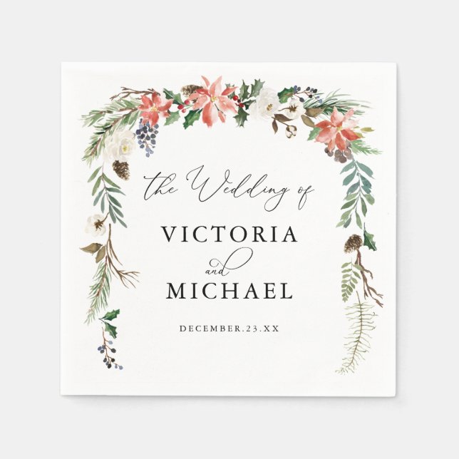 Rustic Winter Floral | Christmas Wedding Napkins (Front)