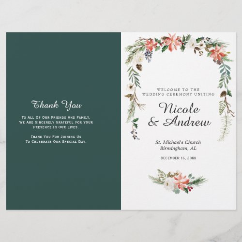 Rustic Winter Floral Folded Wedding Program