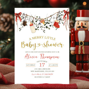 Rustic Winter Floral Merry Little Baby Shower Invitation